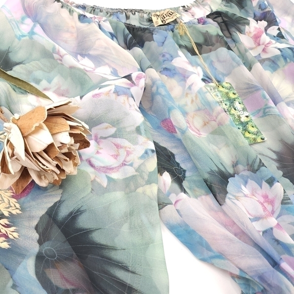 New Show Me Your Mumu Sheer Blue Green Pink Floral Rane Romper Sz S - Picture 6 of 13